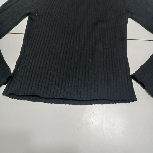 QUE Women Merino Pullover Sweater Black Long Bell Sleeve Turtleneck Cable Knit M - Picture 9 of 12